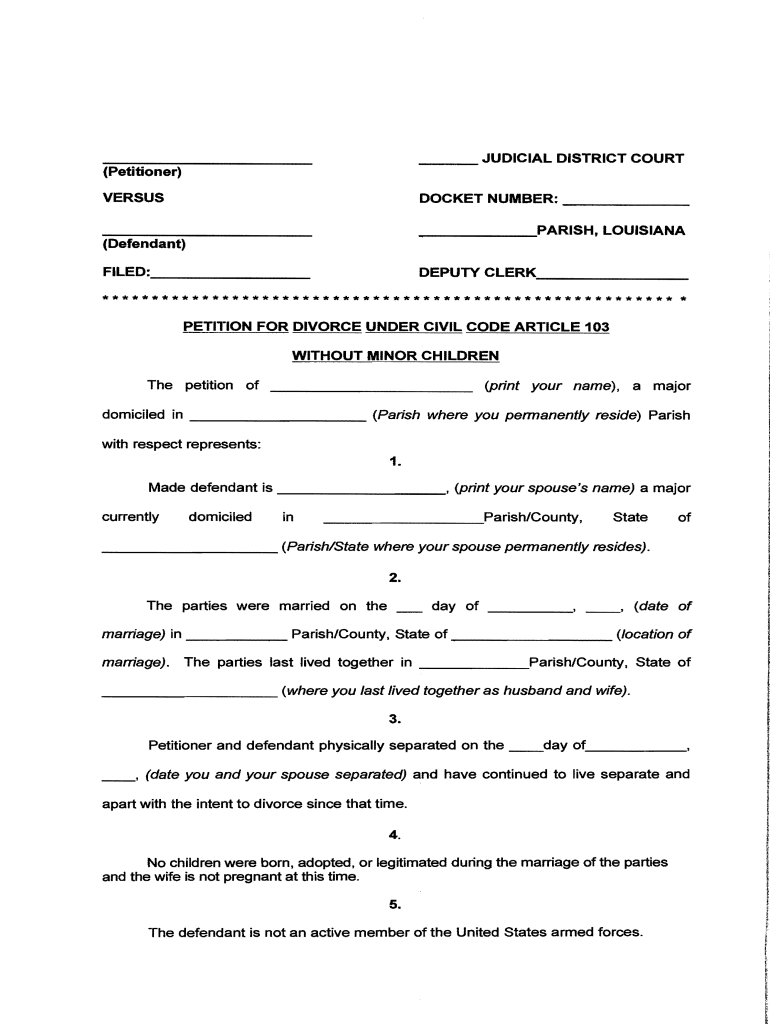 103 Divorce Louisiana Fill Online Printable Fillable Blank PdfFiller