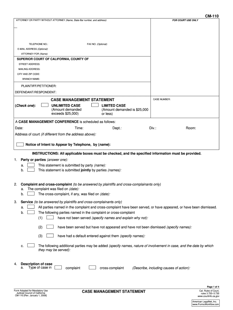 2009 Form CA CM 110 Fill Online Printable Fillable Blank PDFfiller