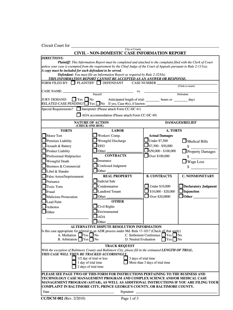 2010 Form MD CC DCM 002 Fill Online Printable Fillable Blank PdfFiller