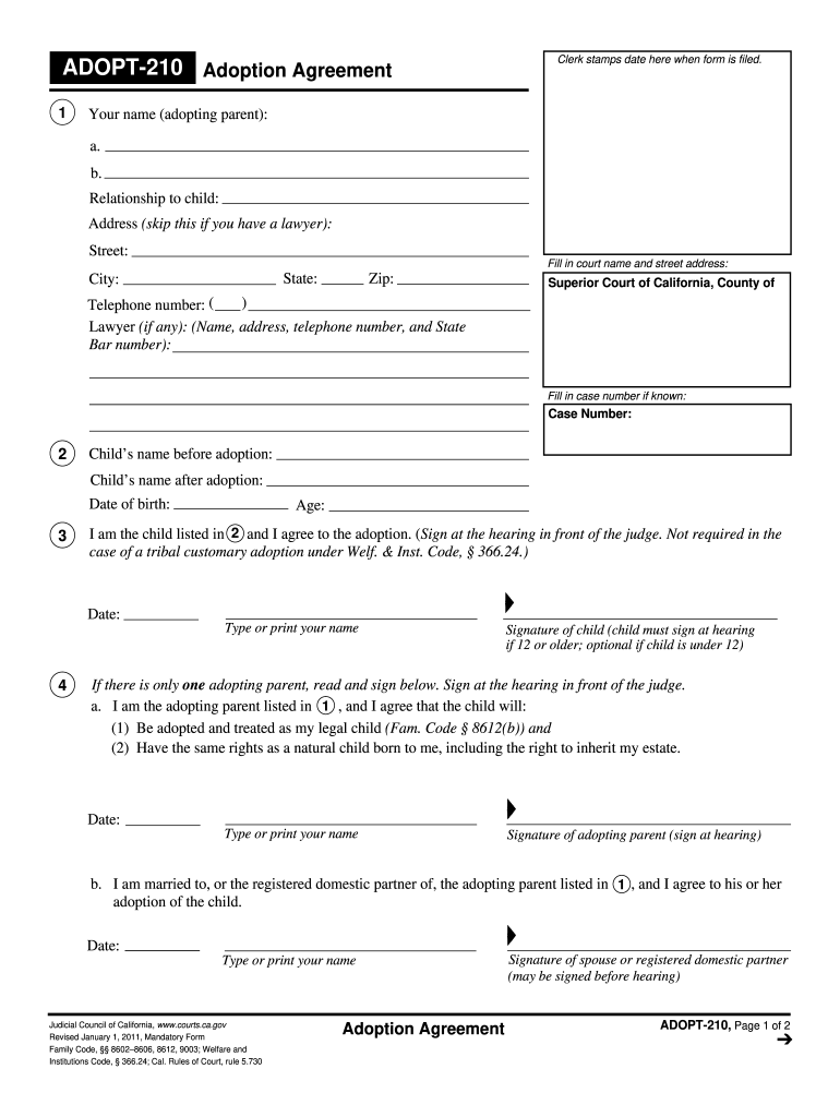 2011 Form CA ADOPT 210 Fill Online Printable Fillable Blank PdfFiller