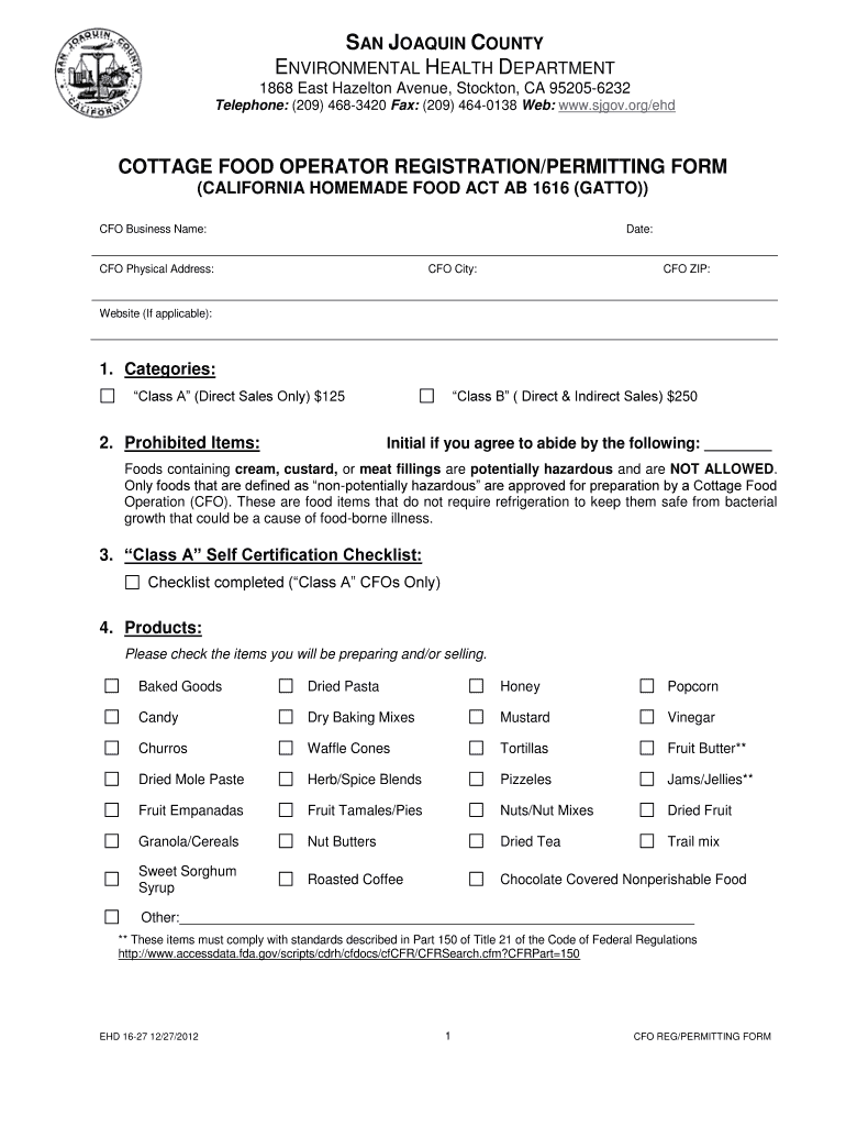 2012 Form CA EHD 16 27 San Joaquin County Fill Online Printable 