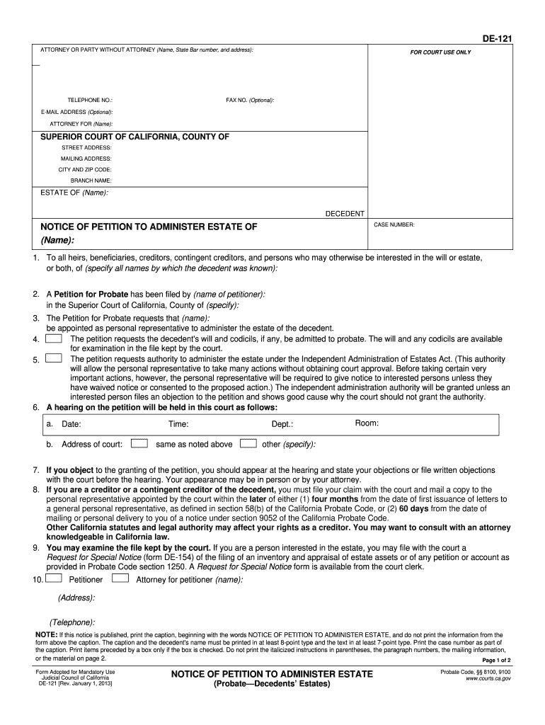 2013 2021 Form CA DE 121 Fill Online Printable Fillable Blank 