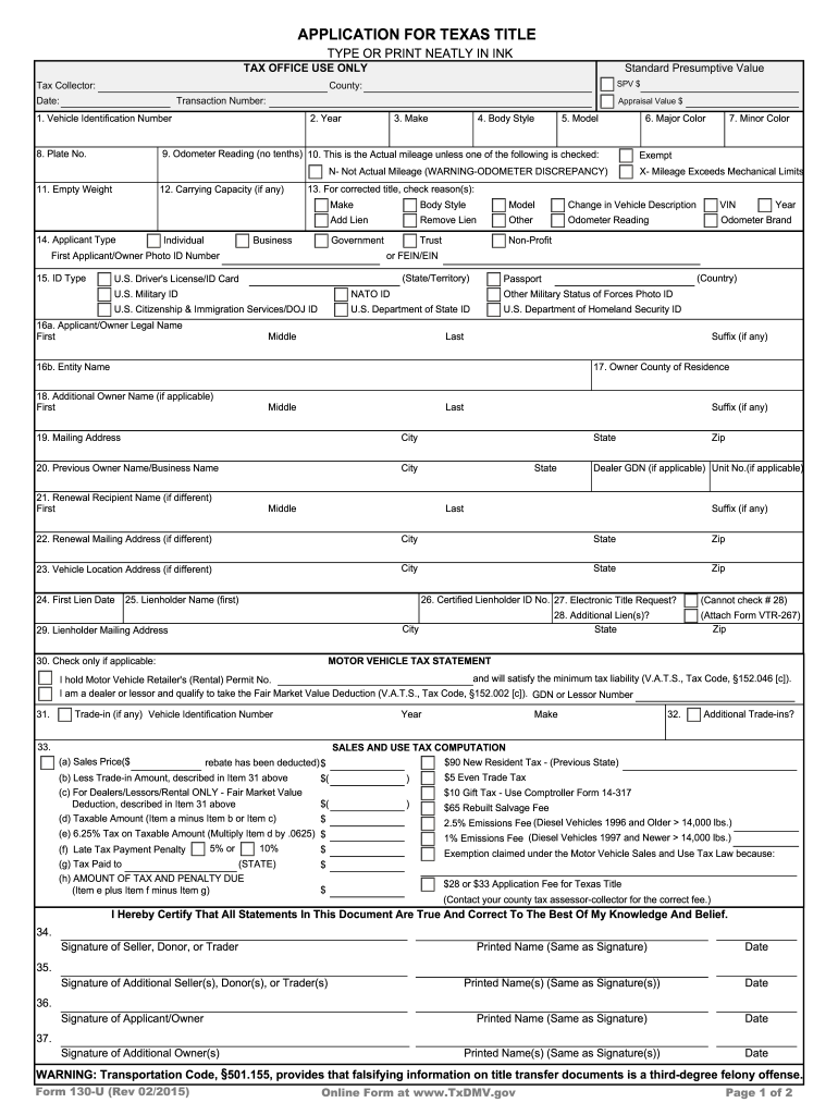 2013 Form TX 130 U Fill Online Printable Fillable Blank PDFfiller