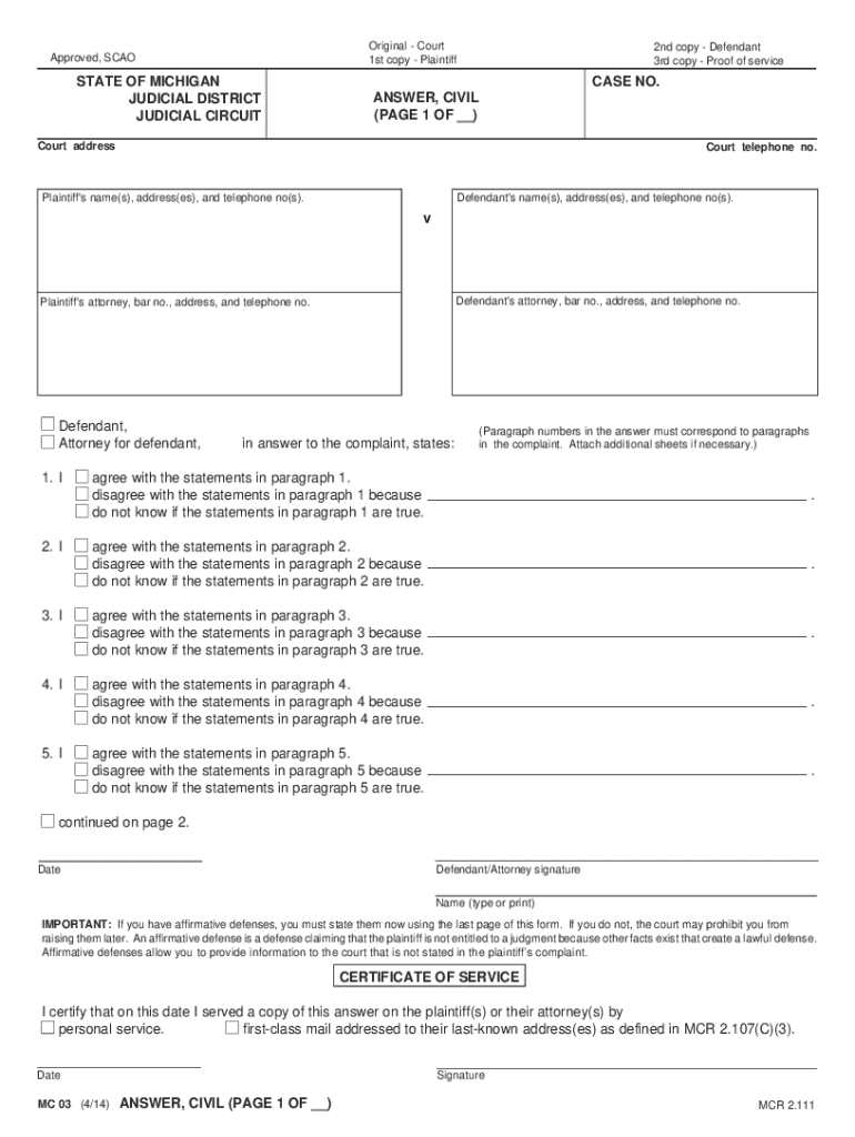 2014 2020 Form MI MC 03 Fill Online Printable Fillable Blank PDFfiller