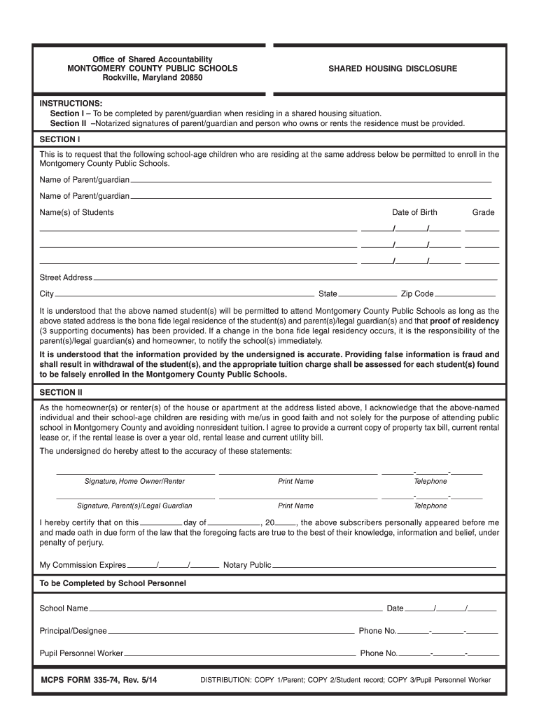 2014 Form MD MCPS 335 74 Fill Online Printable Fillable Blank 