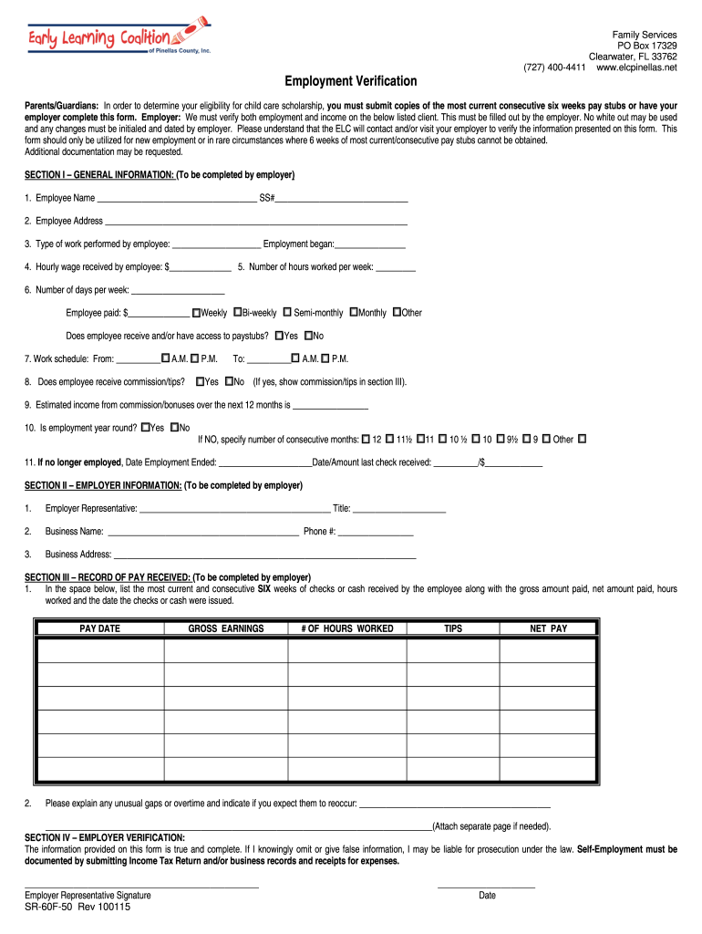 2015 Form FL SR 60F 50 Pinellas County Fill Online Printable 