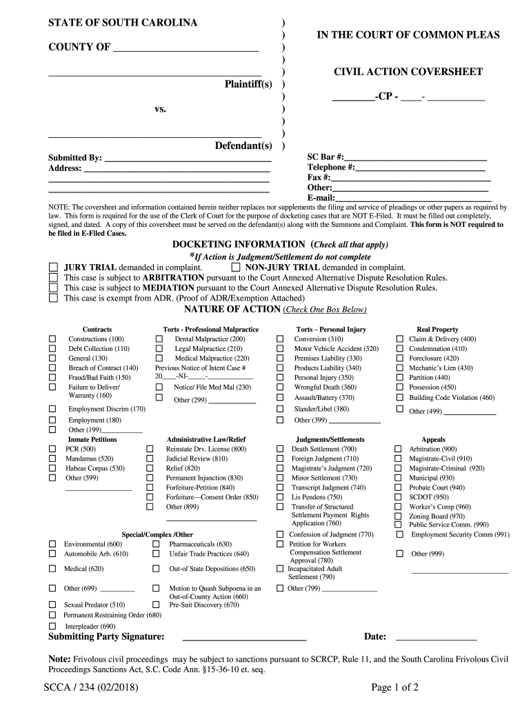 2018 2020 Form SC SCCA 234 Fill Online Printable Fillable Blank