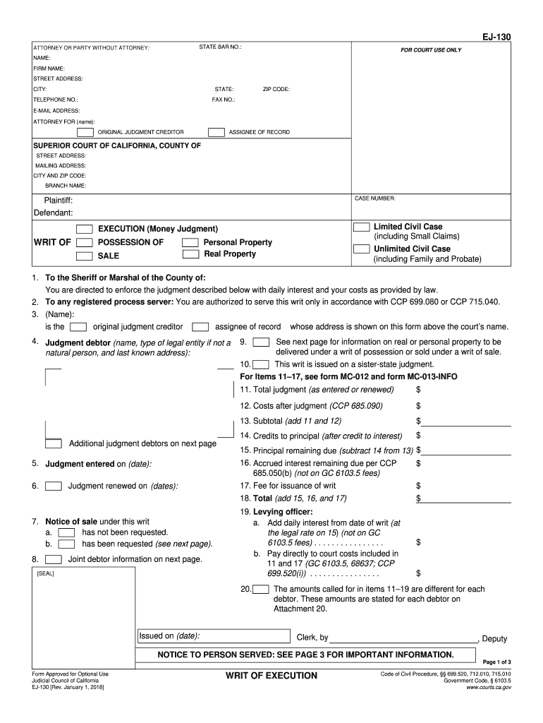 2018 2021 Form CA EJ 130 Fill Online Printable Fillable Blank 