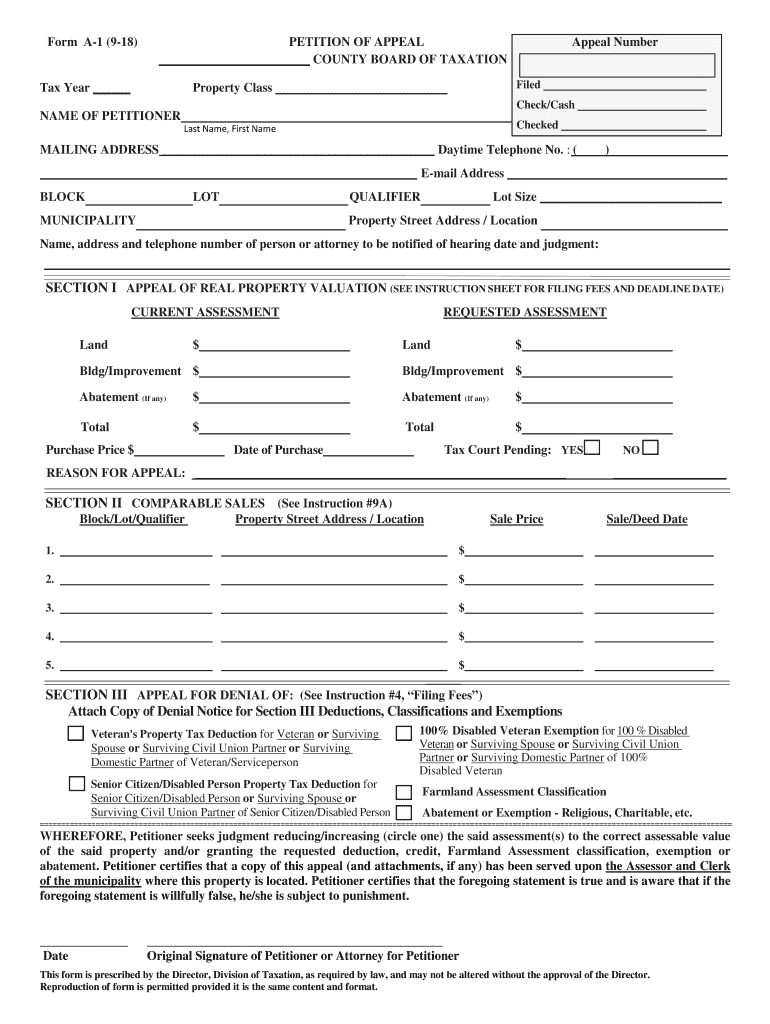 2018 NJ Form A 1 Fill Online Printable Fillable Blank PdfFiller