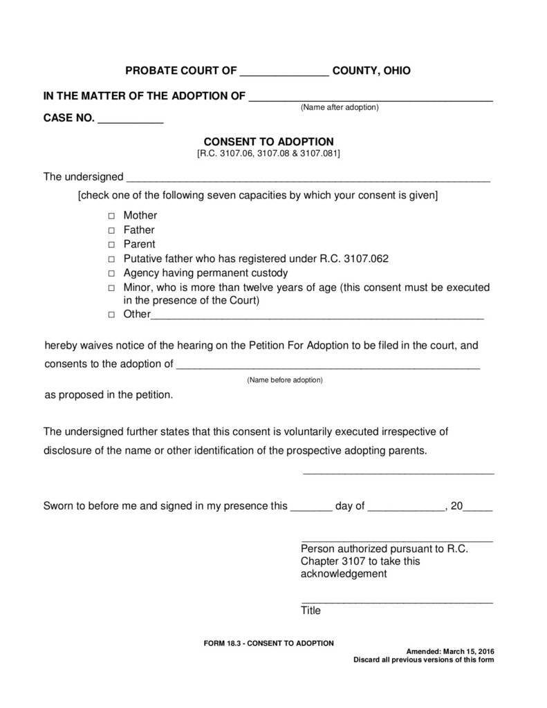 Adoption Form The O Guide