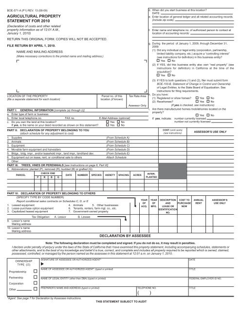 Agricultural Property Statement For 2010 Kern County Assessor 