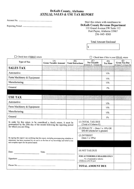 Annual Sales Use Tax Report Form Dekalb County Revenue Department 