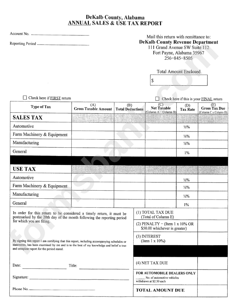 Annual Sales Use Tax Report Form Dekalb County Revenue Department 