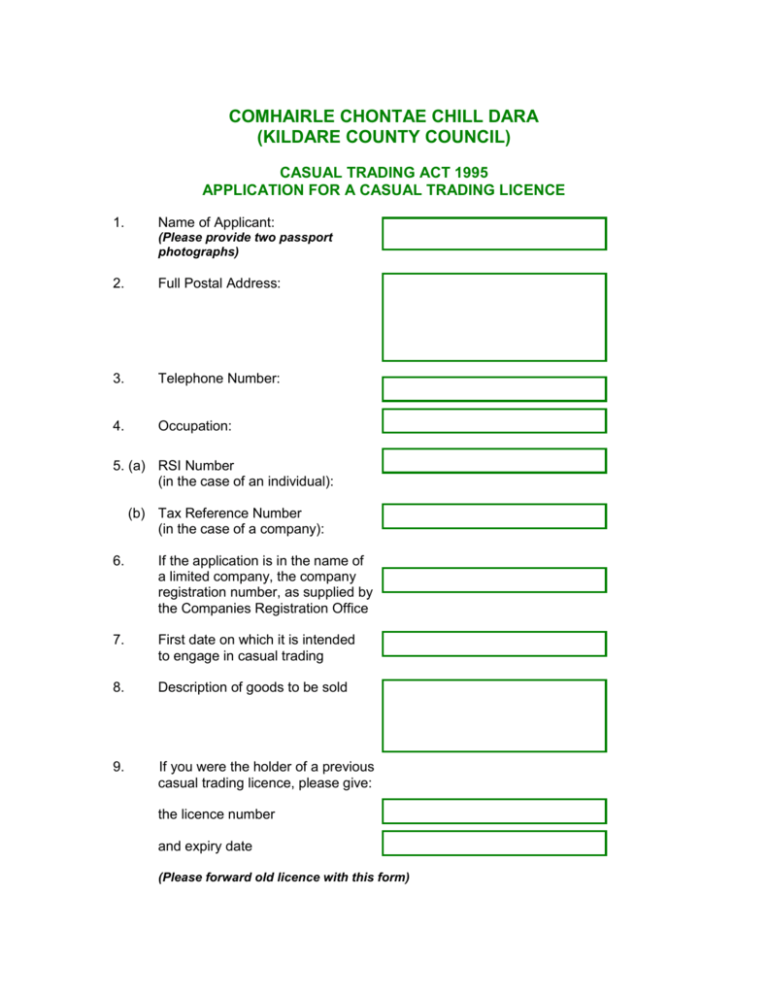 Application Form For Casual Trading Licence