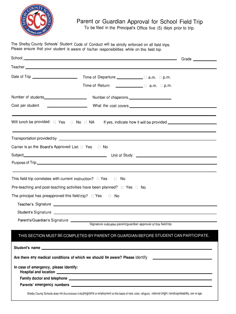 Approval Field Trip Form Fill Online Printable Fillable Blank 