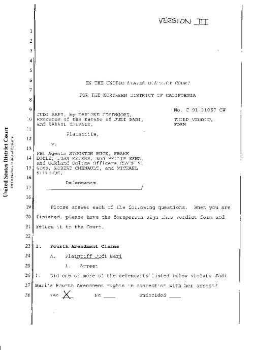 Bari V FBI Jury Verdict Form Filled Out Indybay