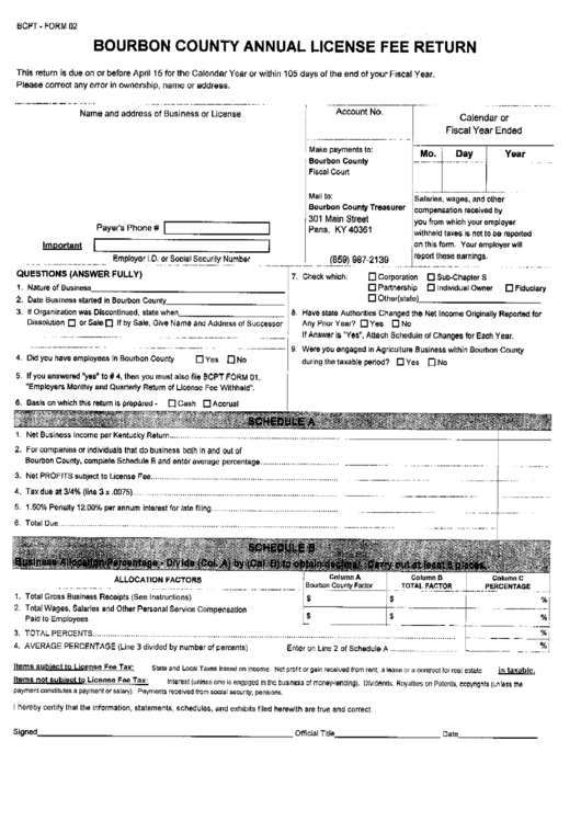 Bcpt Form 02 Annual License Fee Return Printable Pdf Download