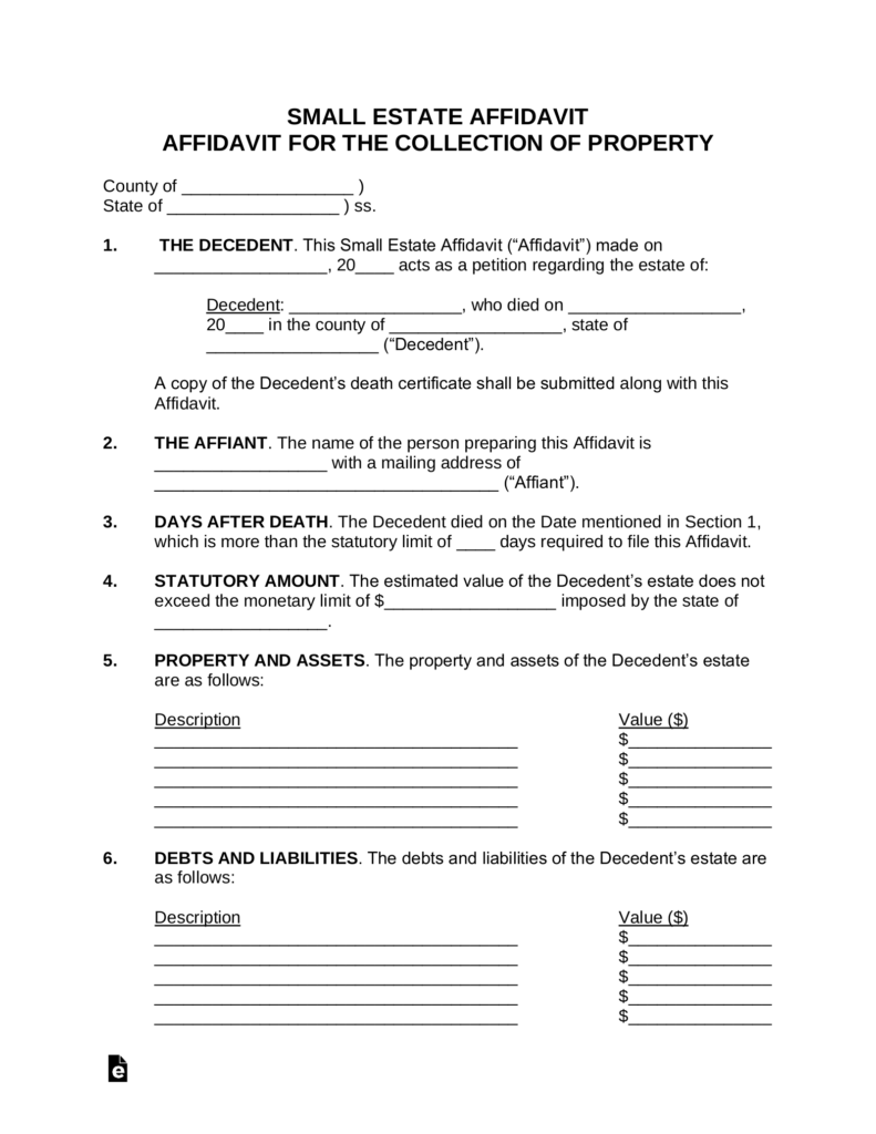 Best Free Printable Small Estate Affidavit Form Katrina Blog