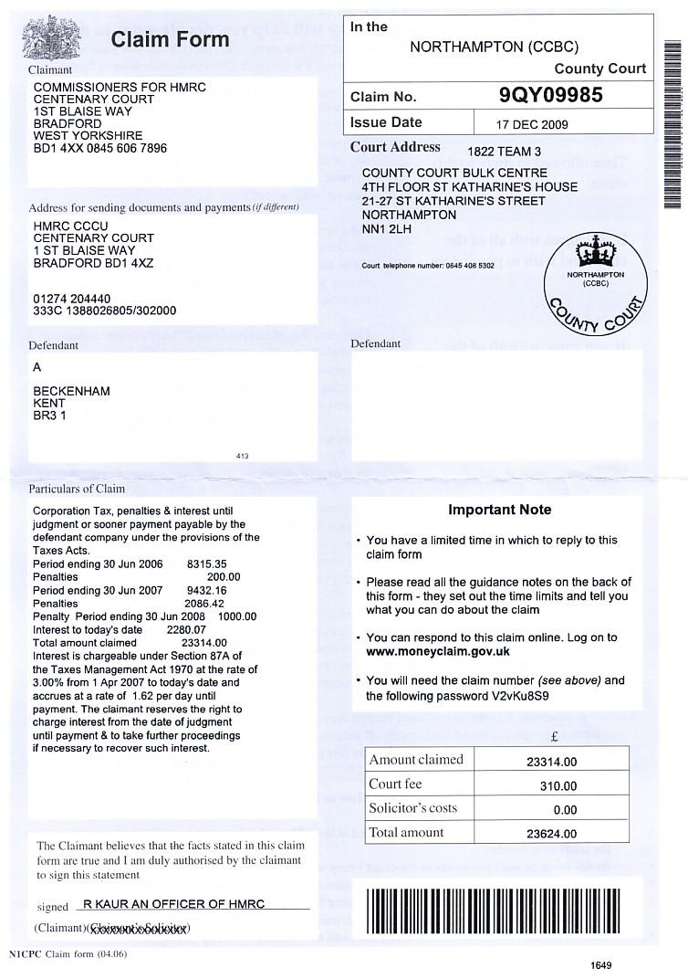 County Court Claim Form N1 Pdf - CountyForms.com