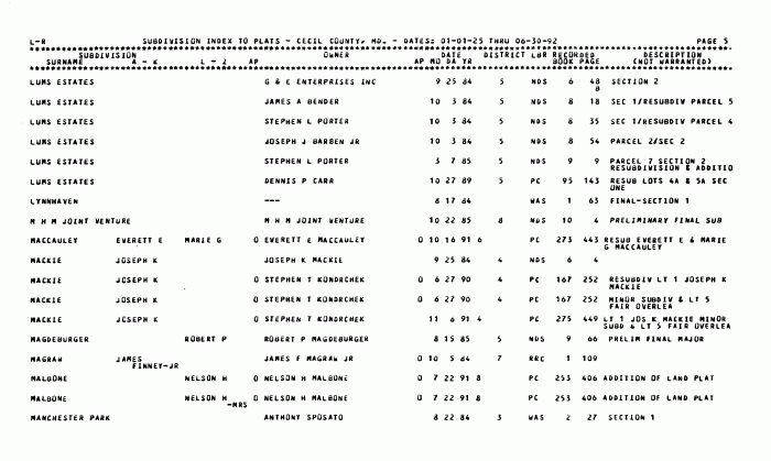 CECIL COUNTY CIRCUIT COURT Plats Index 1925 6 30 1992 MSA C2808 1 
