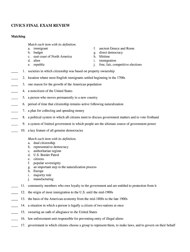 Civics Final Exam Fill Out And Sign Printable PDF Template SignNow