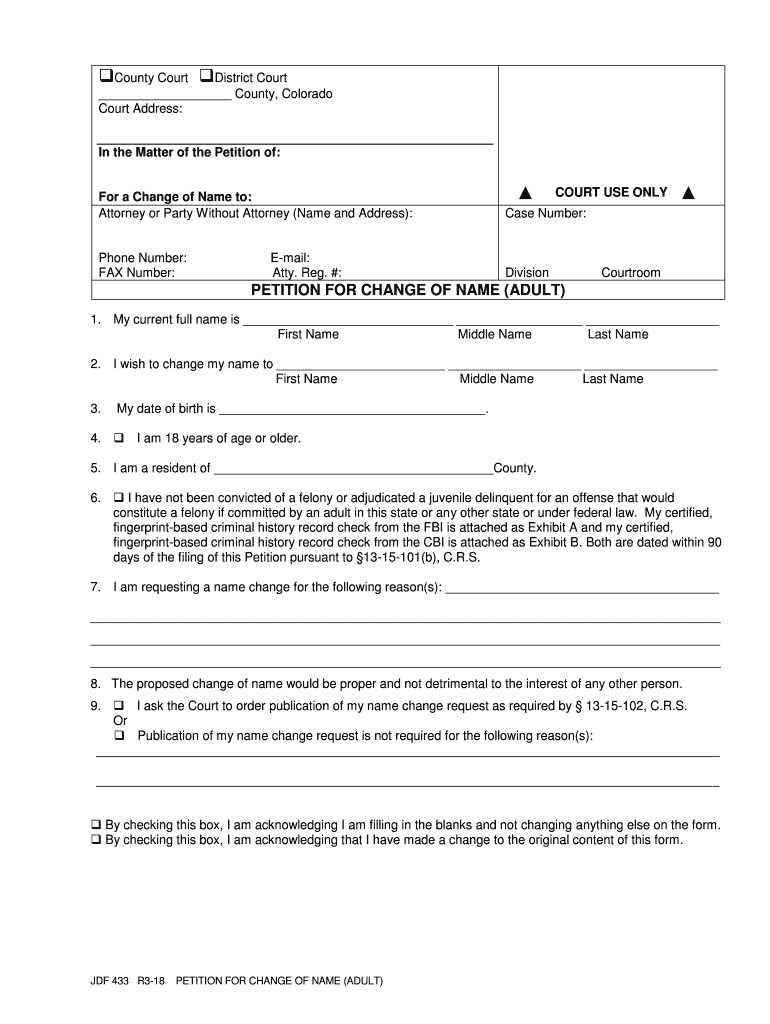 CO JDF 433 2018 Complete Legal Document Online US Legal Forms