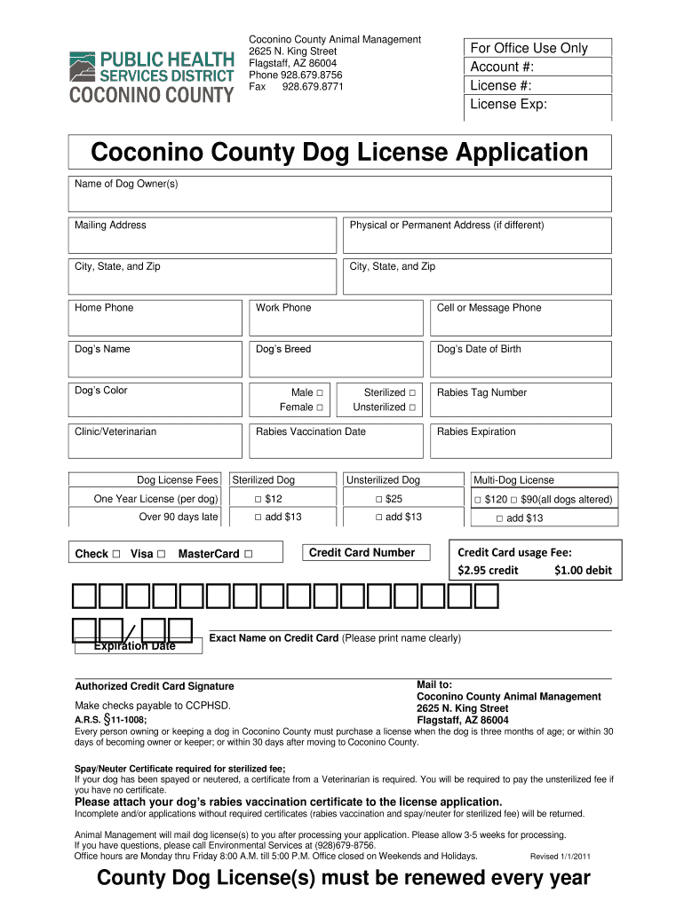 Coconino County Dog License Fill Online Printable Fillable Blank 