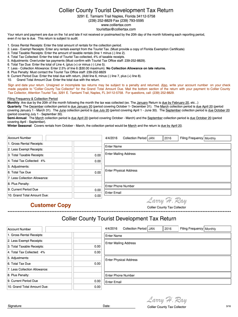 Collier County Tourist Development Tax Return Fill Online Printable 