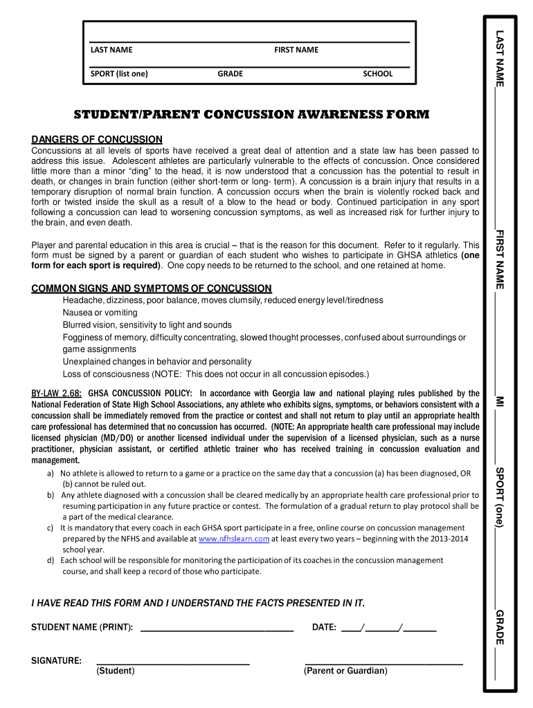 Concussion Form Fill Online Printable Fillable Blank PdfFiller ...