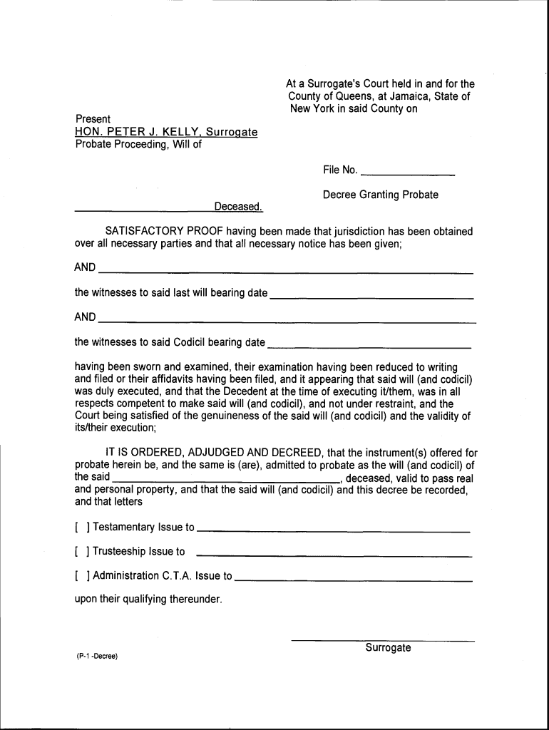 Decree Granting Probate Fill Online Printable Fillable Blank