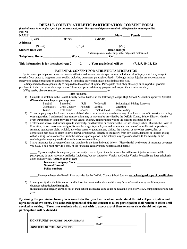 Dekalb County Physical Form Fill Online Printable Fillable Blank