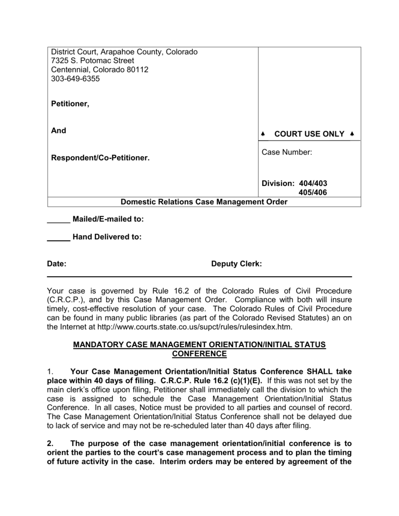 District Court Arapahoe County Domestic Relations Case