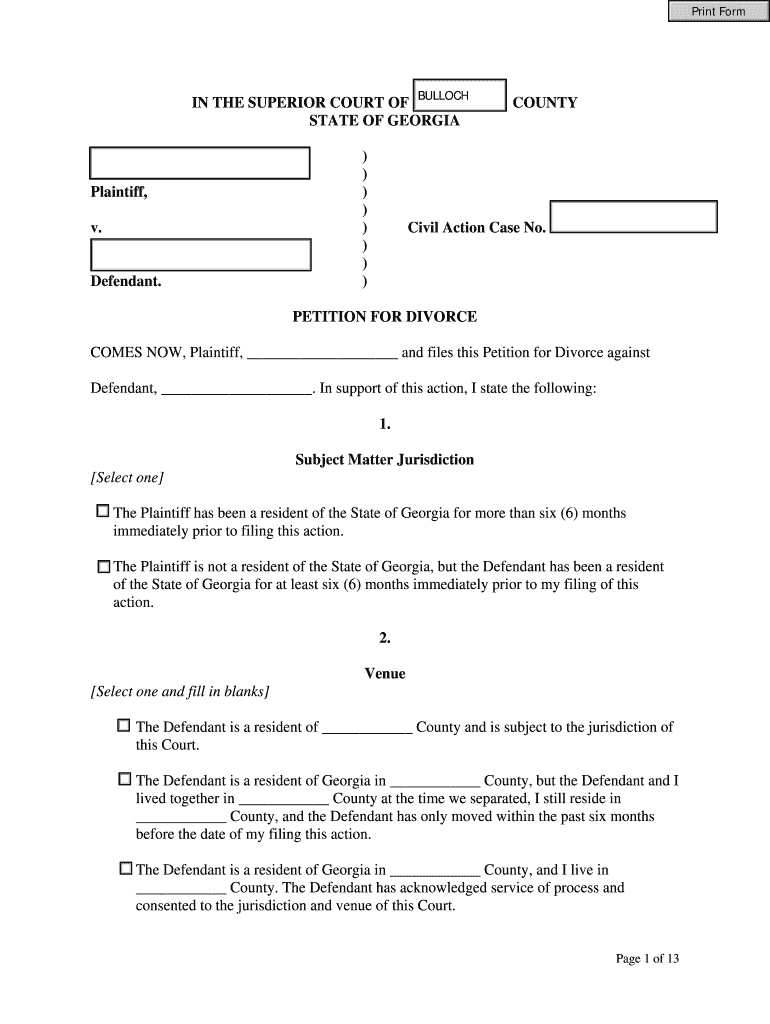 Divorce Forms For Bulloch County Fill Online Printable Fillable 