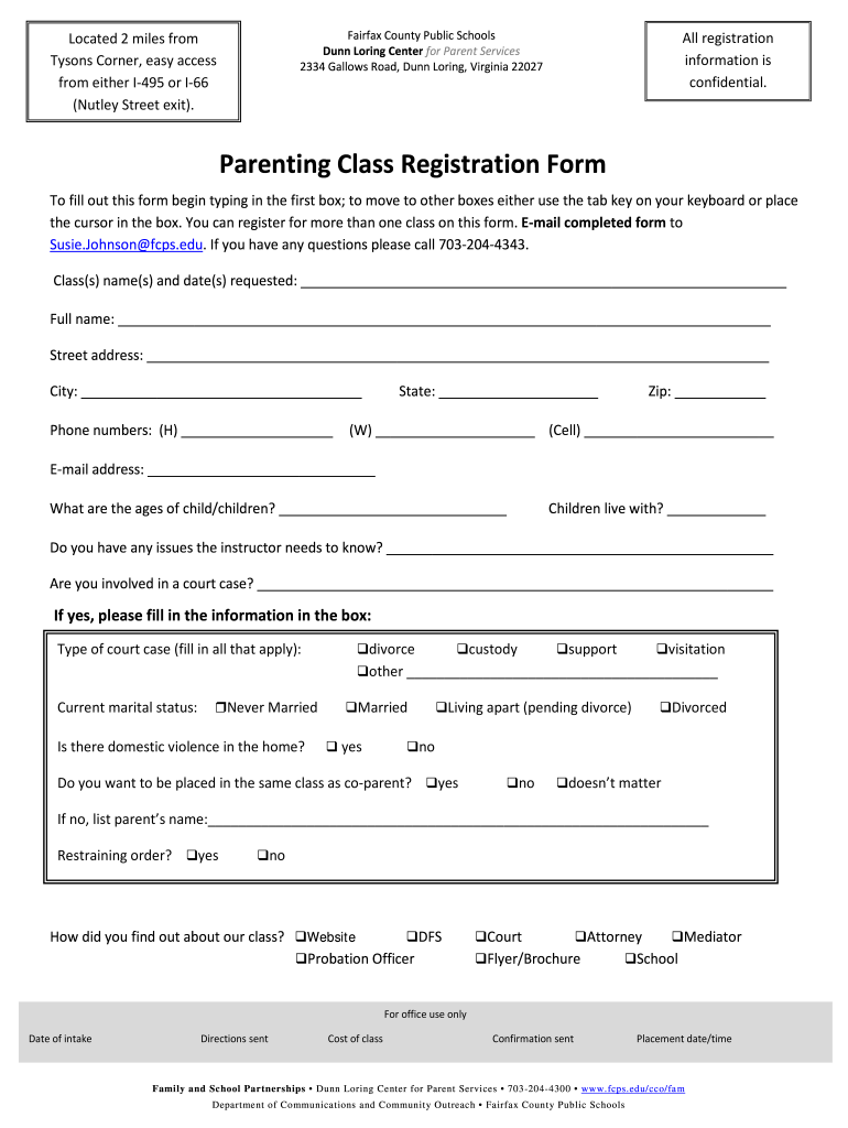 Examples Of Parenting Class Registration Form Fill Online Printable 