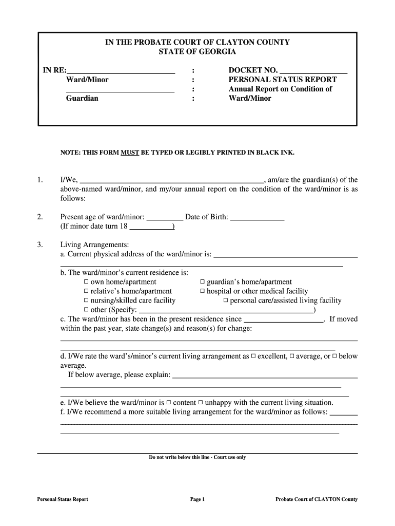 F Departments Probate 2009 Personal Status Report For Adult Or