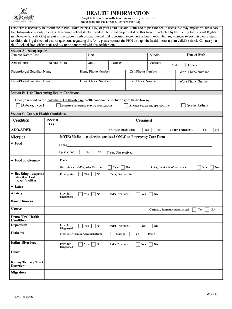 Fairfax County Public Schools SS SE 71 2018 2021 Fill And Sign