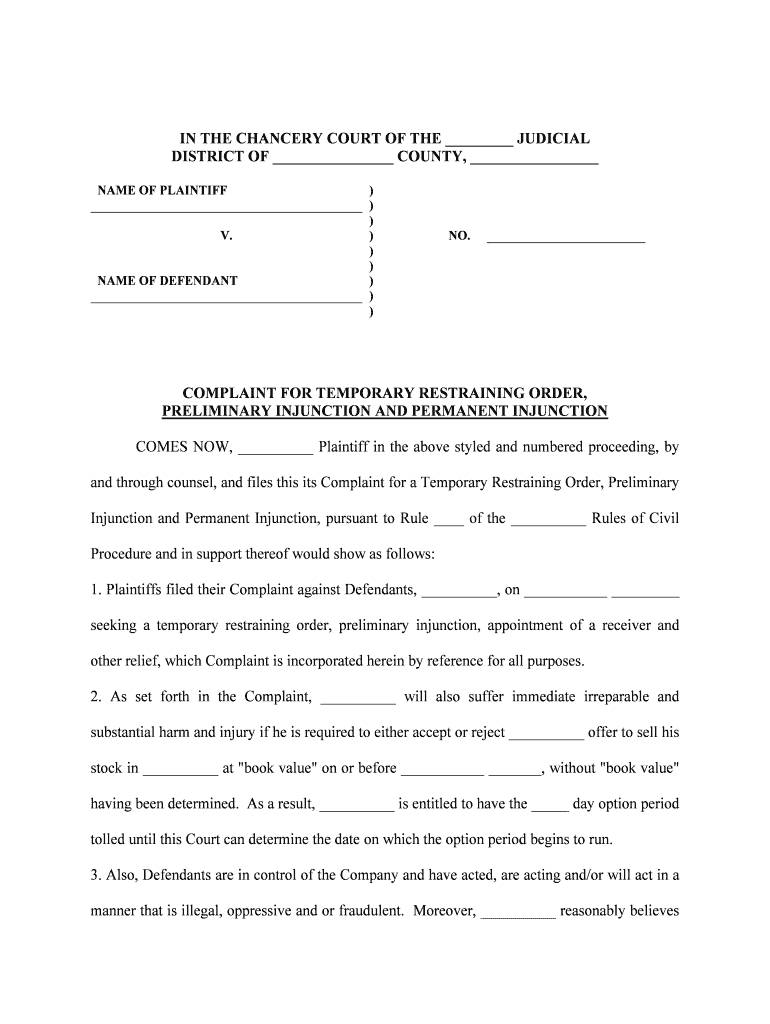 Fill Edit And Print Complaint For Temporary Restraining Order 