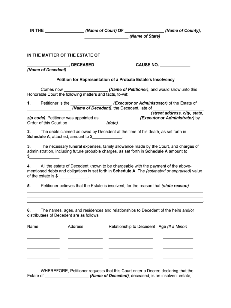 Fill Edit And Print Petition For Representation Of A Probate Estate s 