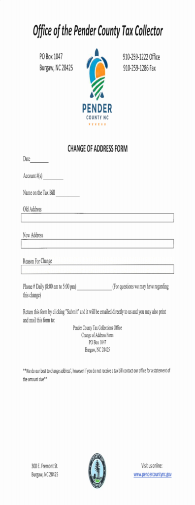 Fill Free Fillable Address Change Form Pender County Government PDF 