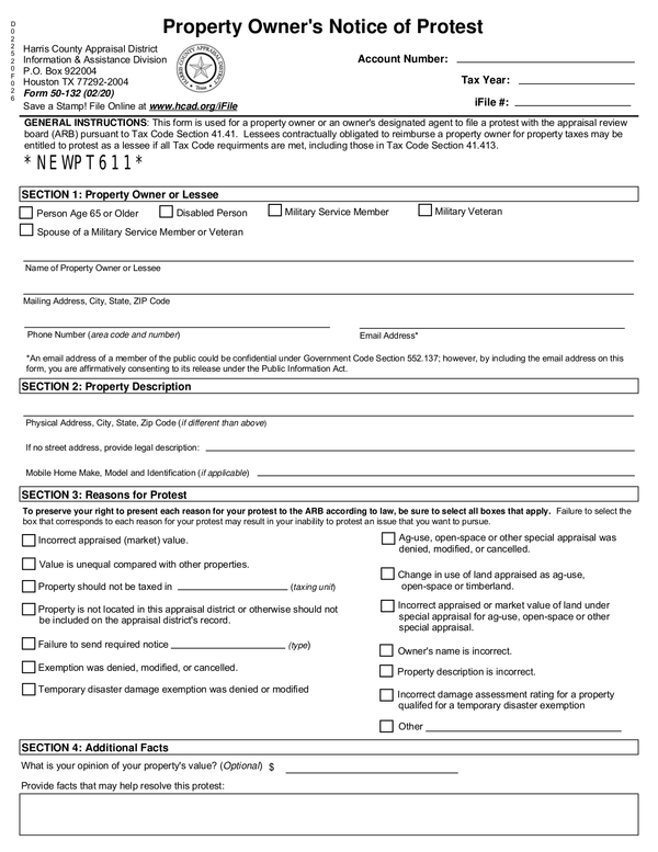 Fill Free Fillable Harris County Appraisal District PDF Forms