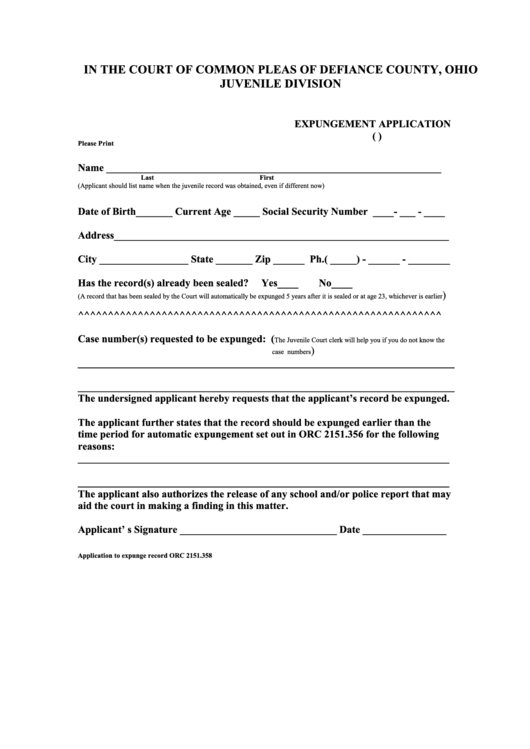 Fillable Application For Expungement Form Printable Pdf Download