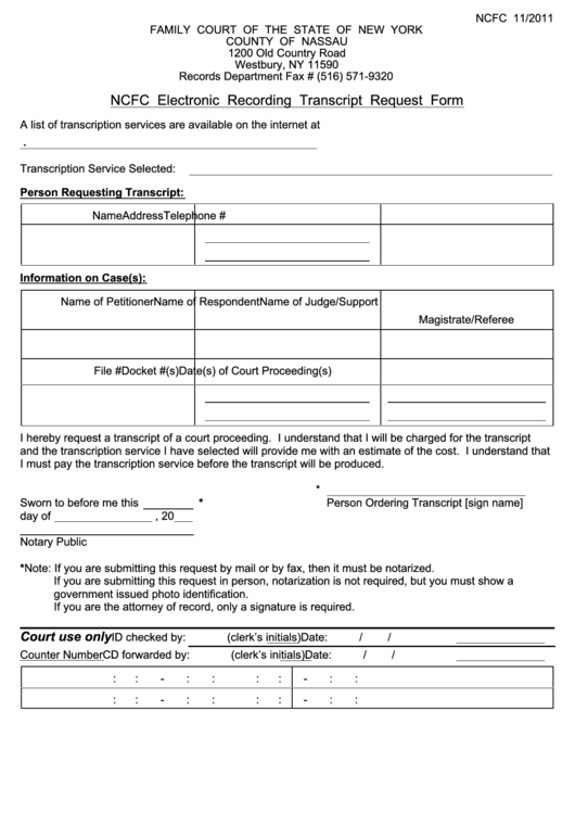 Fillable Ncfc Electronic Recording Transcript Request Form Nys Family 