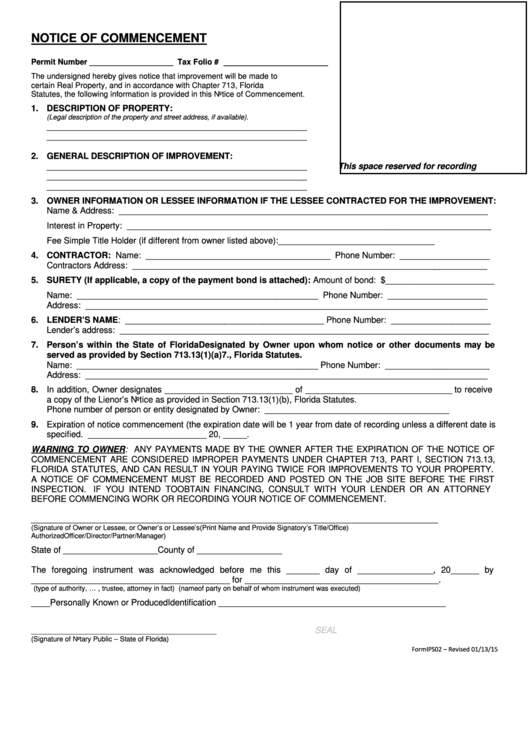 Sarasota County Notice Of Commencement Fillable Form Printable Forms 