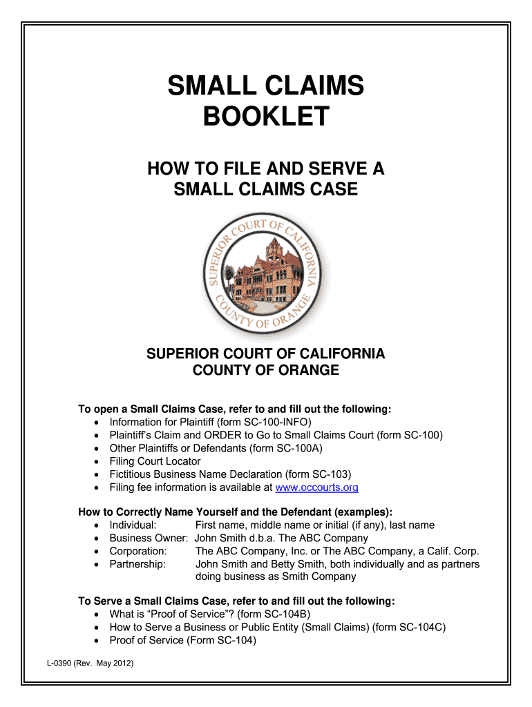 Fillable Online Occourts SPR16 08 Small Claims Plaintiff s Claim And