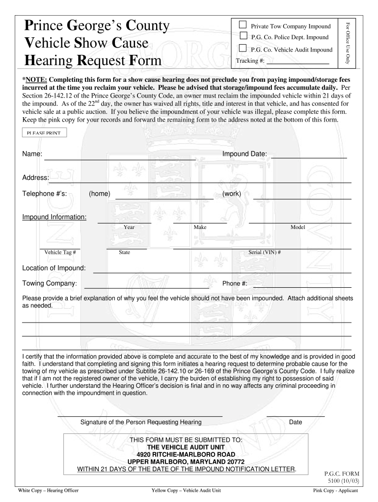 Fillable Online Pg County Show Cause Hearing Form Fax Email Print 