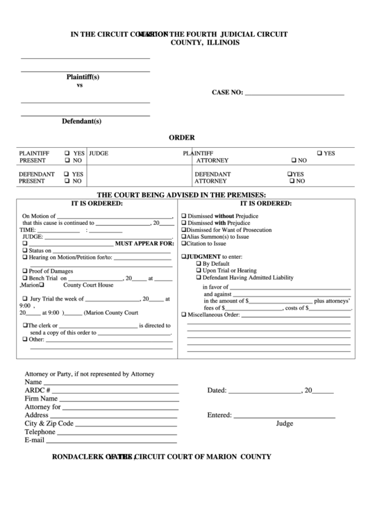 Fillable Order Of The Circuit Court Of The Fourth Judicial Circuit