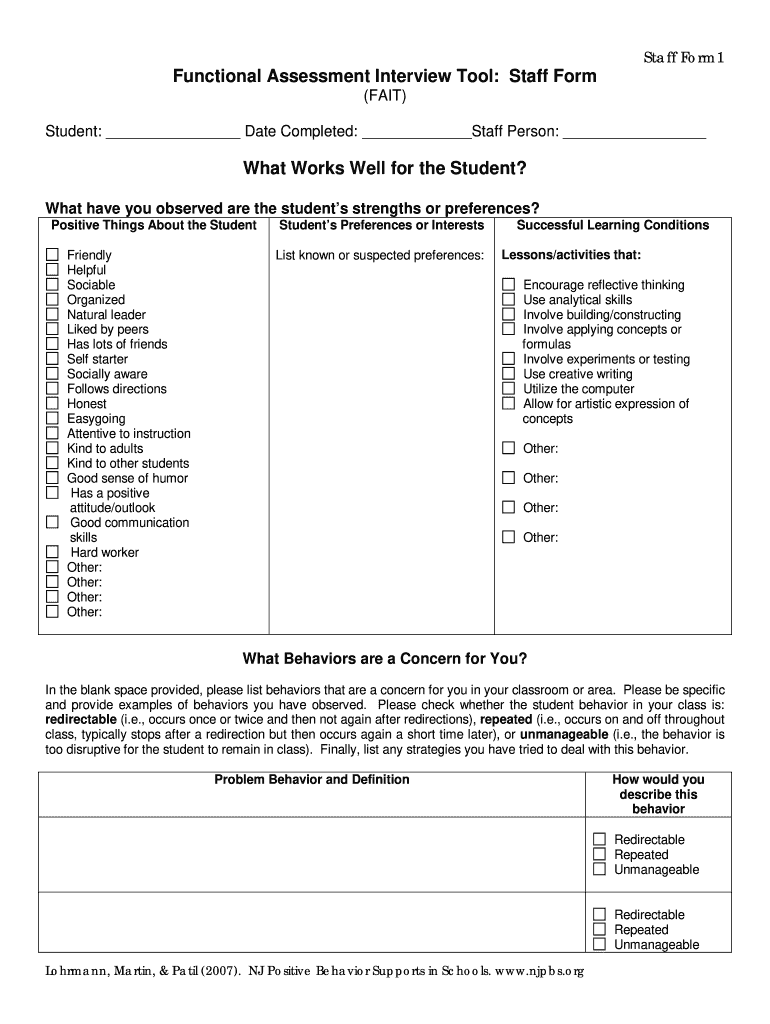 FL Escambia County School District FAIT Staff Form 1 2007 2021 Fill 