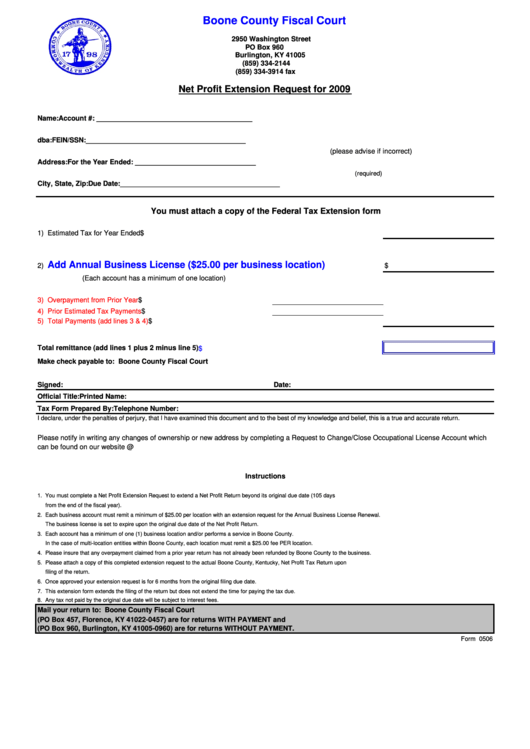 Form 0506 Net Profit Extension Request Boone County Fiscal Court 