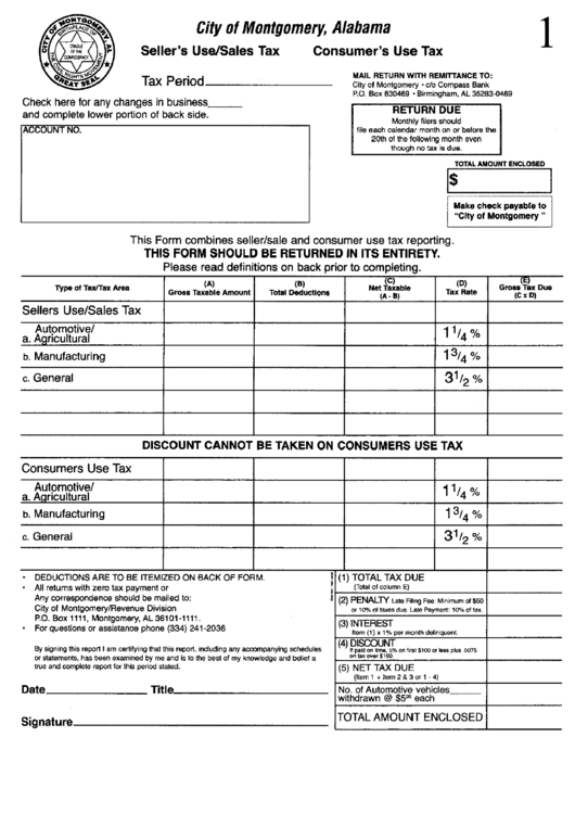 Form 1 Sales Use consumer S Use Tax From City Of Montgomery 