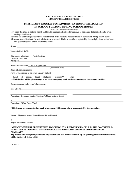 Form 11970262 1 Physician S Request For Administration Of Medication 